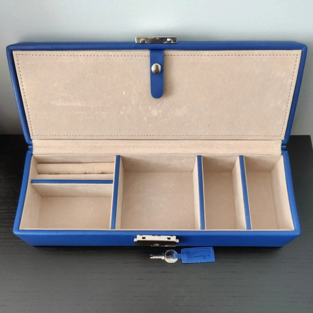 WOLF heritage Safe Deposit Jewelry Organizer Box With Compartment and Lock Blue